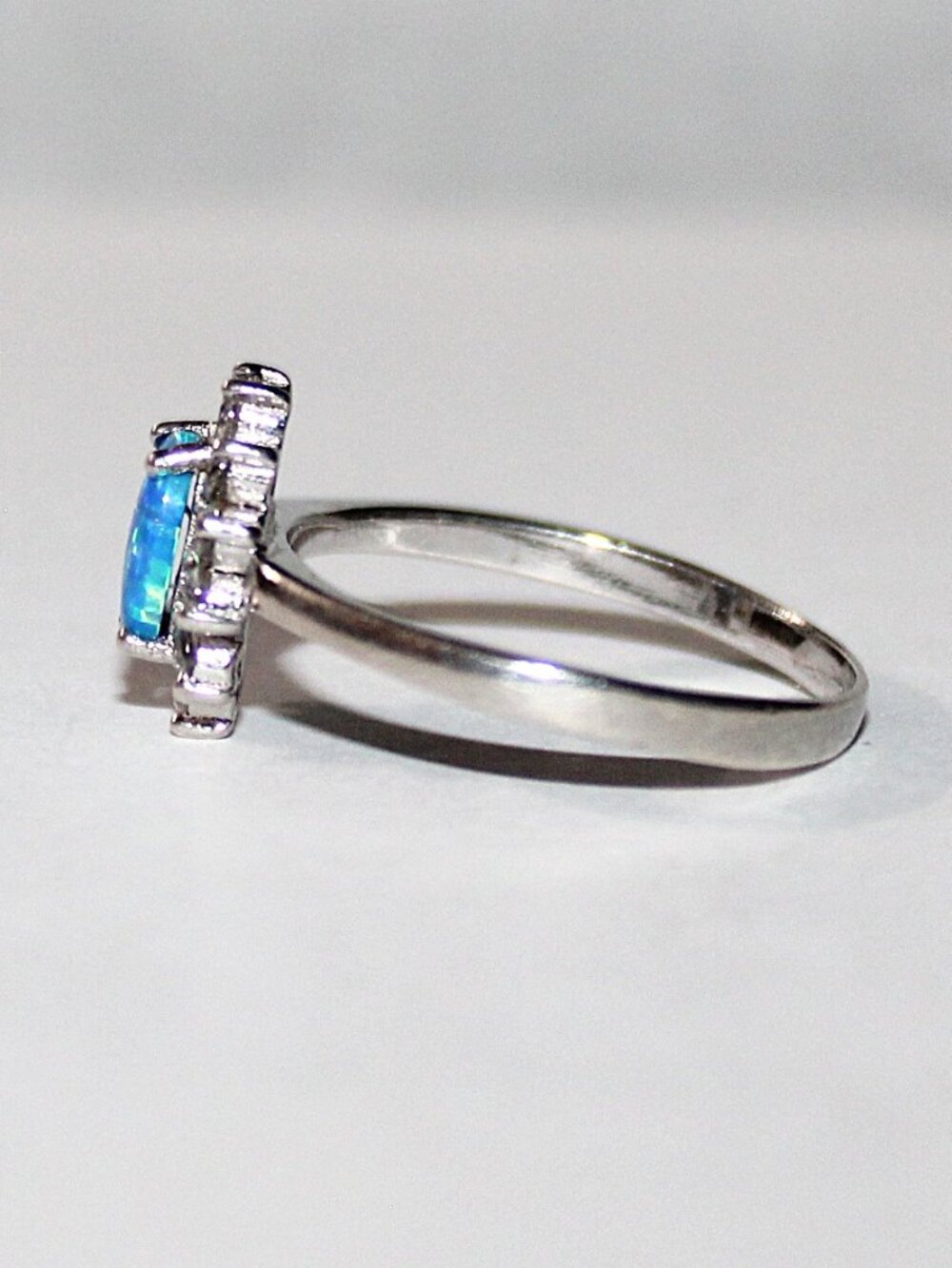 Sterling Silver Faux Opal Cubic Zirconia Ring SZ 8 - Picture 2 of 6